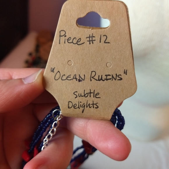 Piece #12 "Ocean Ruins" Red Coral & Blue Necklace - Picture 4 of 4